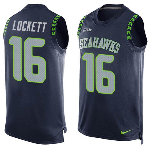 Nike Seahawks #16 Tyler Lockett Steel Blue Team Color Men's Stitched NFL Limited Tank Top Jersey - Click Image to Close